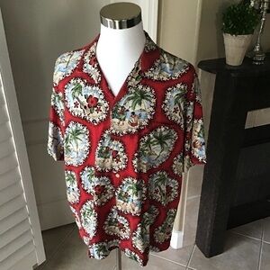 Hawaiian Shirt 2XL 100% Cotton Men's Hula Girls Red Beach Hana Fashion Vintage